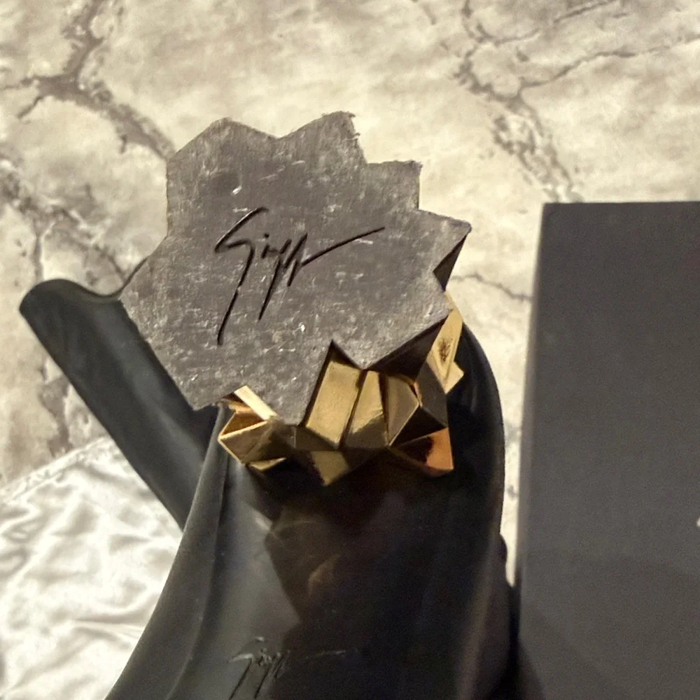 Giuseppe Zanotti Black Over-the-Knee Leather Boots with Sculpted Gold Heels